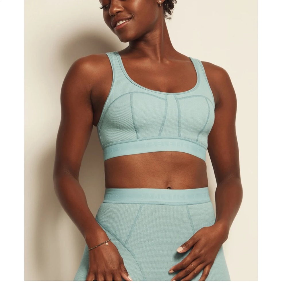 Set of Waffle Knit Green Athleisure. Medium Bra, Large Tall Pant